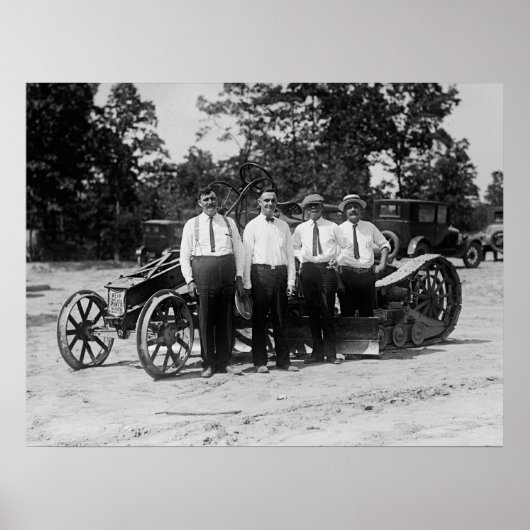 Antiek 1920s Road Construction Equipment Poster (Voorkant)