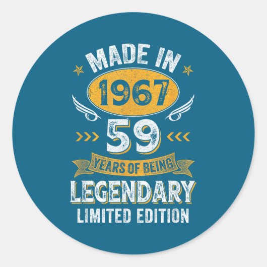Antiek 1967 59 Jaar Oud Ronde Sticker (Voorkant)