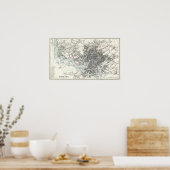 Antiek 19e eeuw Kaart van Bristol Poster (Keuken)