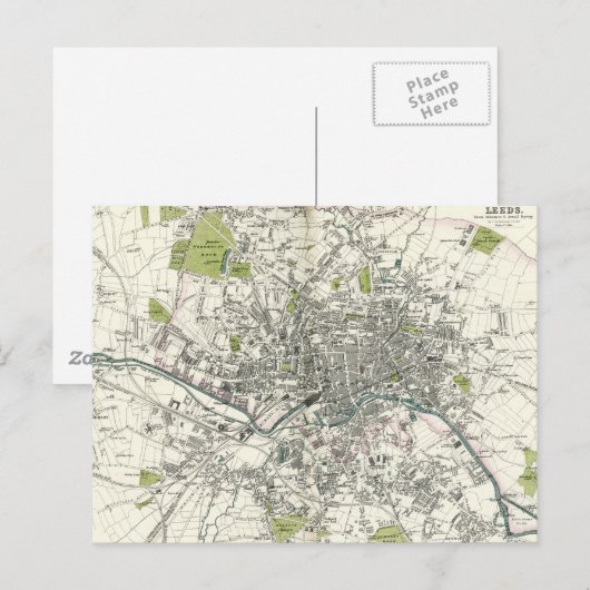 Antiek 19e eeuw Kaart van Leeds (Voorkant / Achterkant)