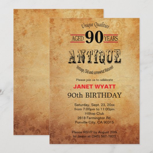 Antiek 90e verjaardag kaart (Voorkant / Achterkant)