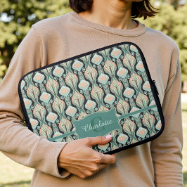 Antiek Abstract Botanisch Monogram Bloempatroon Laptop Sleeve