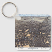 Antiek Aerial City Map of San Antonio, Texas 1873 Sleutelhanger (Voorkant)