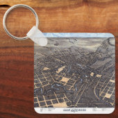 Antiek Aerial City Map of San Antonio, Texas 1873 Sleutelhanger (Voorkant)