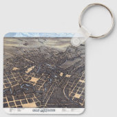 Antiek Aerial City Map of San Antonio, Texas 1873 Sleutelhanger (Achterkant)