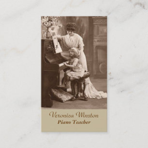 Antiek Afbeelding Piano Teacher Visitekaartje