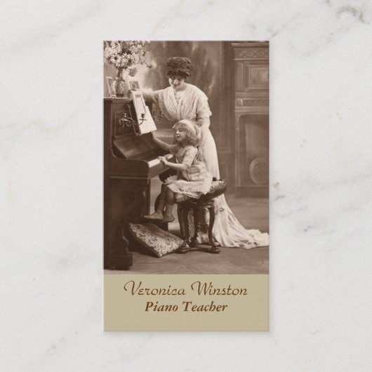 Antiek Afbeelding Piano Teacher Visitekaartje (Voorkant)