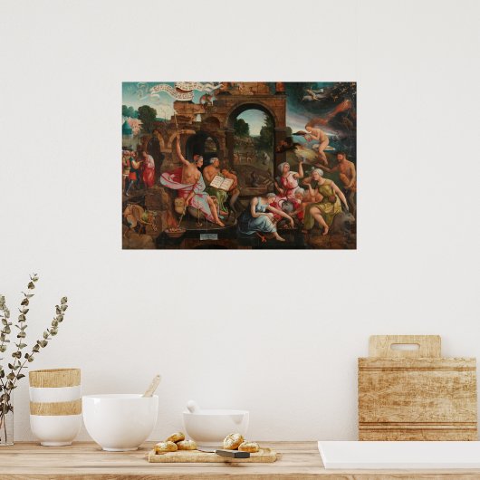 Antiek afbeelding van heksen poster (Keuken)