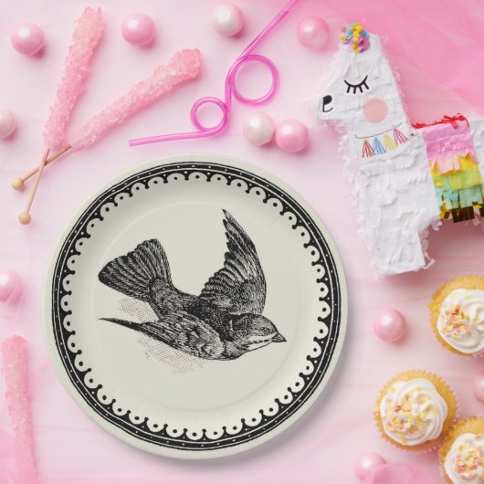 Antiek Afbeelding van vliegende vogels op beige Papieren Bordje (Feest)