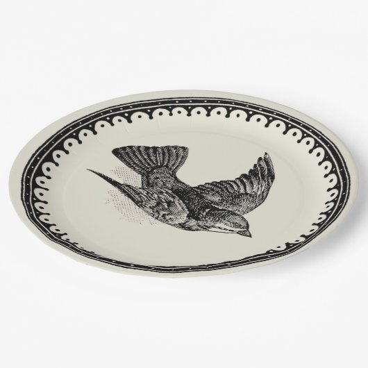 Antiek  Afbeelding van vliegende vogels op beige Papieren Bordje (Gekanteld)