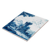 Antiek afdruk van blauw landschap en afbeeldingen tegeltje (Zijkant)