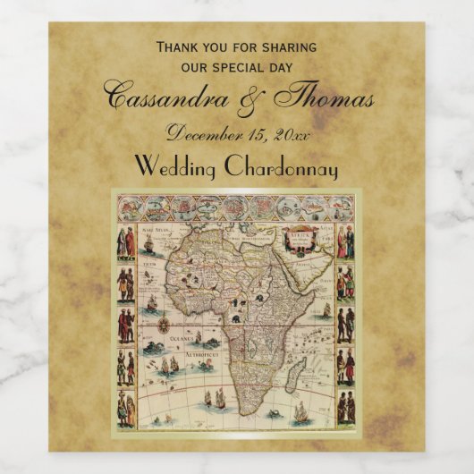 Antiek Afrika Kaart Onderdruk BG Wijn Etiket (Enkel label)