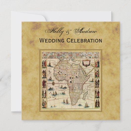 Antiek Afrika Map Distress BG SQ Wedding Kaart (Voorkant)