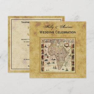 Antiek Afrika Map Distress BG SQ Wedding Kaart