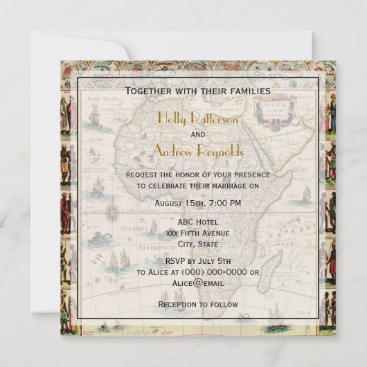 Antiek Afrika Map Distress BG SQ Wedding Kaart (Achterkant)