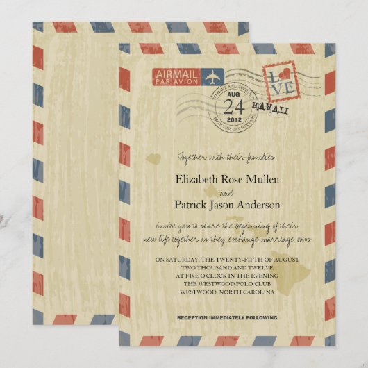 Antiek Airmail Hawaii huwelijksuitnodiging Kaart (Voorkant / Achterkant)