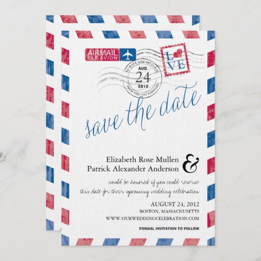 Antiek Airmail sparen de Datum Save The Date (Voorkant / Achterkant)