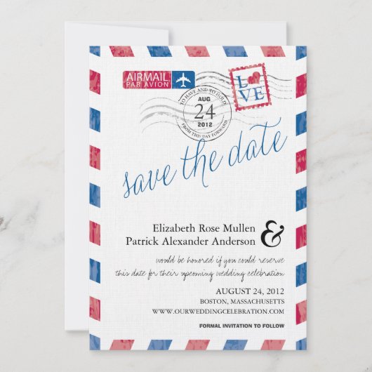 Antiek Airmail sparen de Datum Save The Date (Voorkant)