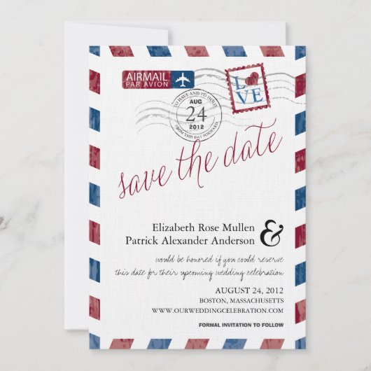 Antiek Airmail sparen de Datum Save The Date (Voorkant)
