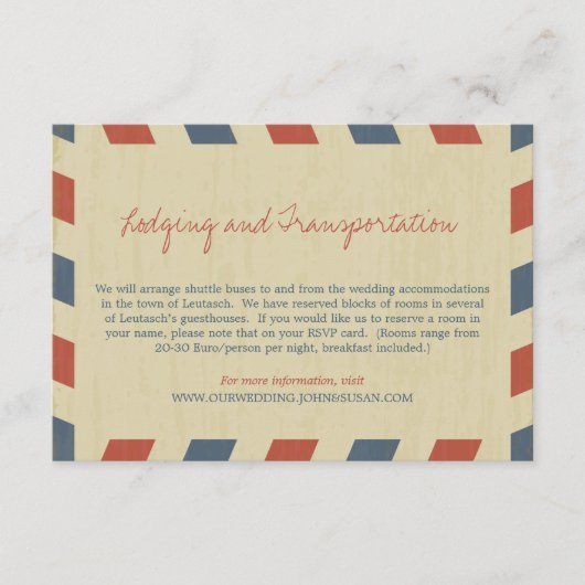 Antiek Airmail Wedding Informatie Informatiekaartje (Voorkant)
