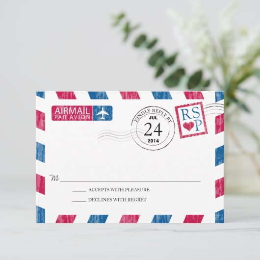 Antiek Airmail Wedding RSVP (Staand voorkant)