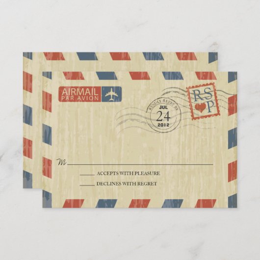 Antiek Airmail Wedding RSVP (Voorkant / Achterkant)