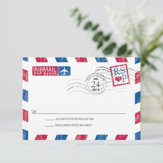 Antiek Airmail Wedding RSVP (Staand voorkant)