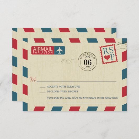 Antiek Airmail Wedding RSVP (Voorkant / Achterkant)