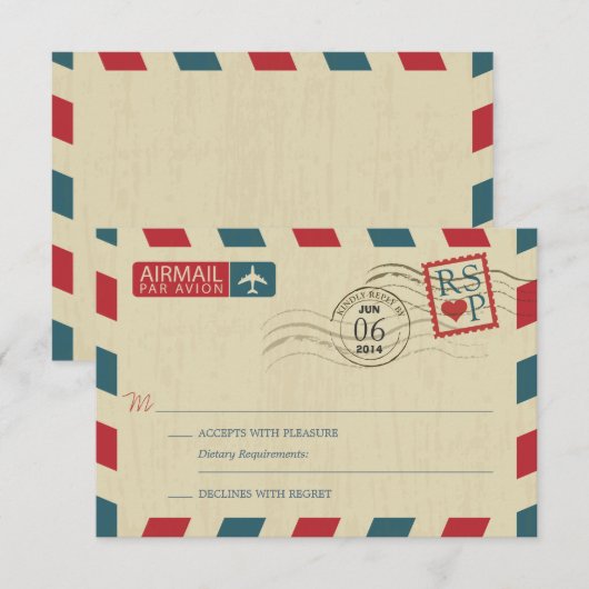 Antiek Airmail Wedding RSVP (Voorkant / Achterkant)