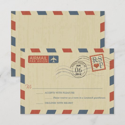 Antiek Airmail Wedding RSVP (Voorkant / Achterkant)