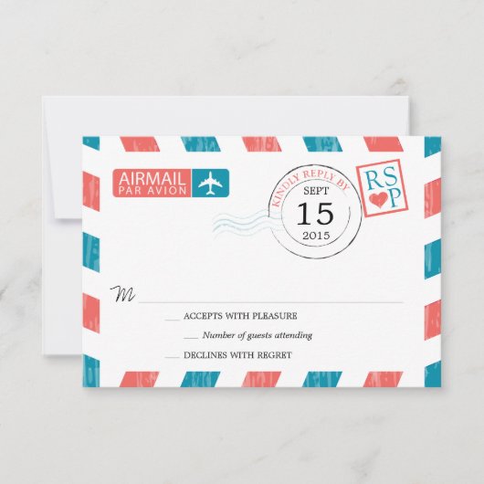 Antiek Airmail Wedding RSVP Kaartje (Voorkant)
