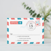 Antiek Airmail Wedding RSVP Kaartje (Staand voorkant)