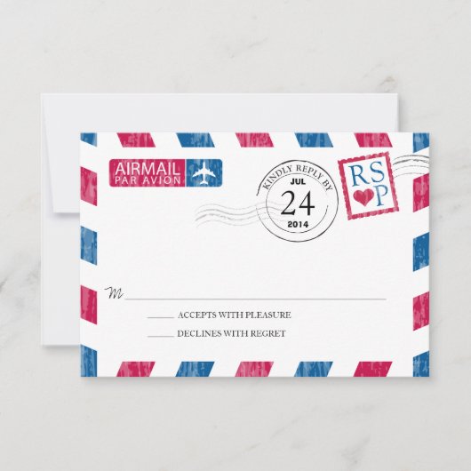 Antiek Airmail Wedding RSVP Kaartje (Voorkant)