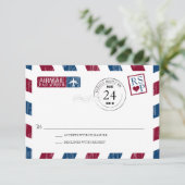 Antiek Airmail Wedding RSVP Kaartje (Staand voorkant)