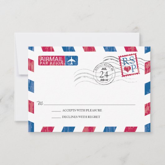 Antiek Airmail Wedding RSVP Kaartje (Voorkant)