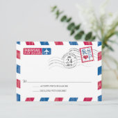 Antiek Airmail Wedding RSVP Kaartje (Staand voorkant)