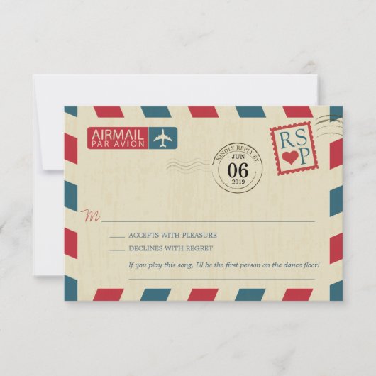 Antiek Airmail Wedding RSVP Kaartje (Voorkant)