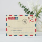 Antiek Airmail Wedding RSVP Kaartje (Staand voorkant)