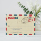 Antiek Airmail Wedding RSVP Kaartje (Staand voorkant)