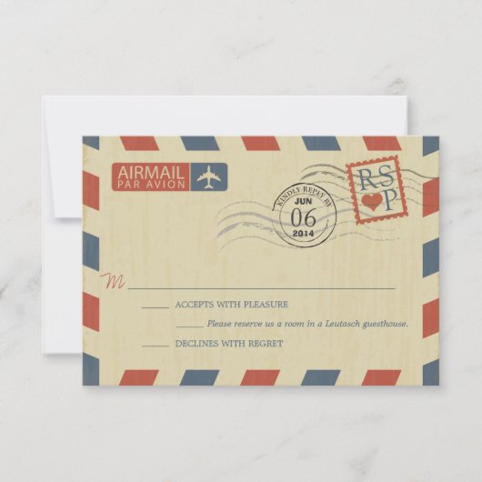 Antiek Airmail Wedding RSVP Kaartje (Voorkant)