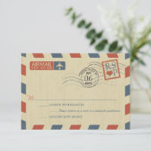 Antiek Airmail Wedding RSVP Kaartje (Staand voorkant)