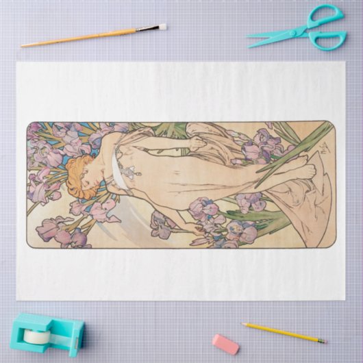 Antiek Alphonse Mucha Art Nouveau Tissuepapier (Craft)