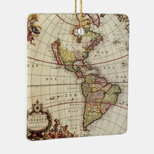 Antiek Amerikaanse kaart van Johannes De Ram Keramisch Ornament (Rechts)