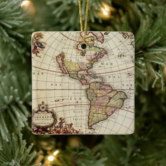 Antiek Amerikaanse kaart van Johannes De Ram Keramisch Ornament (Boom)