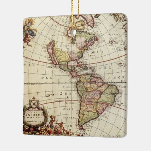 Antiek Amerikaanse kaart van Johannes De Ram Keramisch Ornament (Links)