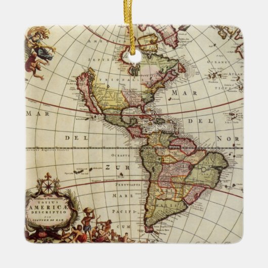 Antiek Amerikaanse kaart van Johannes De Ram Keramisch Ornament (Voorkant)