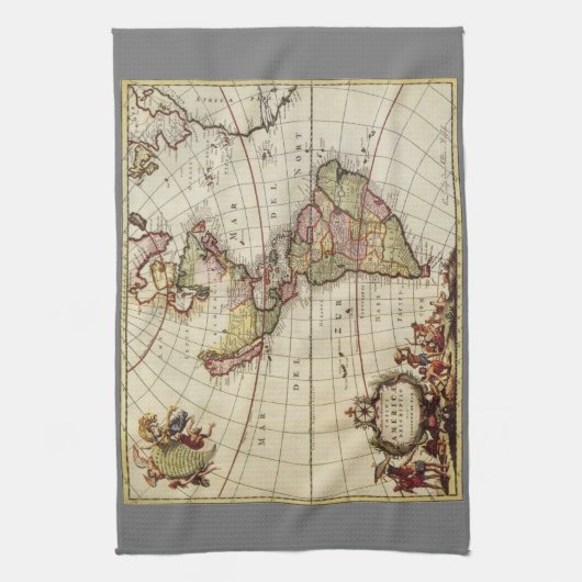 Antiek Amerikaanse kaart van Johannes De Ram Theedoek (Verticaal)