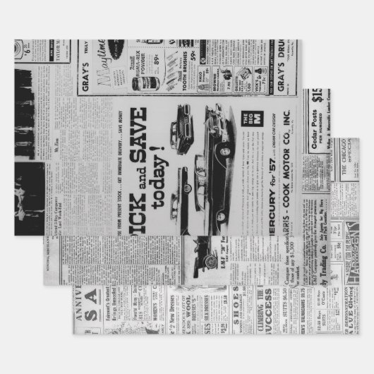 Antiek Amerikaanse krant Advertisement Inpakpapier Vel (Set)