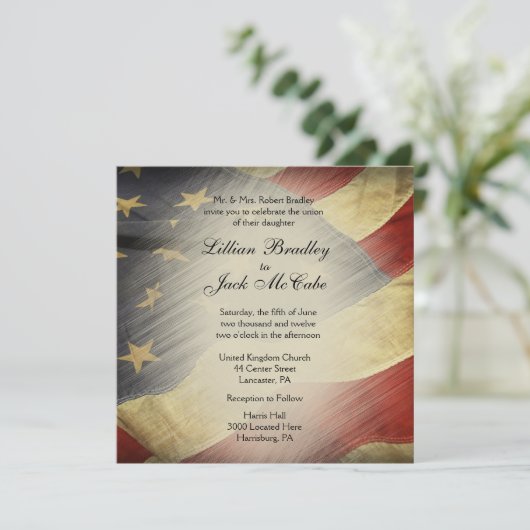 Antiek Amerikaanse vlag bruiloft uitnodigingen (Staand voorkant)