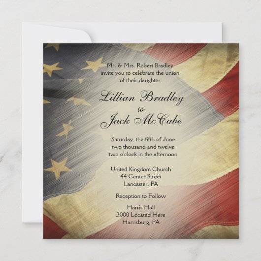 Antiek Amerikaanse vlag bruiloft uitnodigingen (Voorkant)